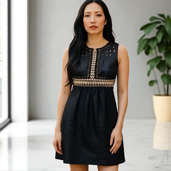 Tibi 100% silk black sleeveless short party dress with sequins/ beads sz 6 - Picture 1 of 11